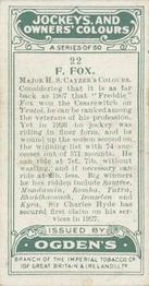 1927 Ogden's Jockeys and Owners' Colours #22 Freddie Fox Back